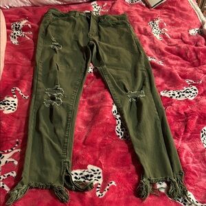 Vervet Excellent Condition Distressed Olive Green Jeans, Frayed Zip Hem Size 26